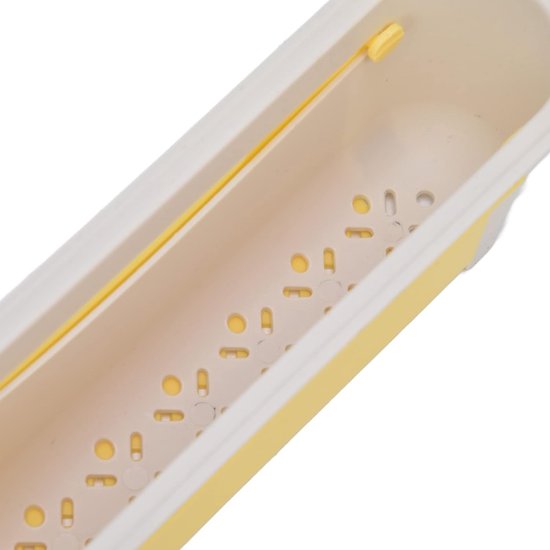 Telescopische spoelbak-opbergrek, uitbreidbare spoelbak-organizer, verstelbaar afdruipoppervlak, spoelbak, spons, zeephouder, opslag, afvoermand voor keukengootsteen (geel)