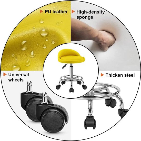 Rolkruk, bureaustoel, draaistoel, in hoogte verstelbaar, draaikruk met lage rugleuning en voetensteun, van PU-leer, gee