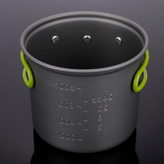Campingpannenset, aluminium kampeerpot, buitenkookgerei met opvouwbaar bestek, campingservies voor 2 personen, campingservies voor wandelen, vissen, picknick, FDA-gecertificeerd
