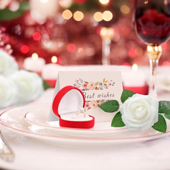 Kunstbloemen Witte Rozen, 30 stuks 8 cm Boeket Kunstmatige Decoratieve Bloemen Neprozen met Stengels en Kaart voor Valentijnsdag Huis Tuin Verjaardagsfeestje DIY Bruiloft Decoratie