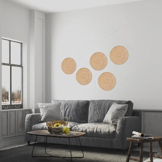 Set van 4 ronde gevlochten wasbare placemats 45 cm linnen geel