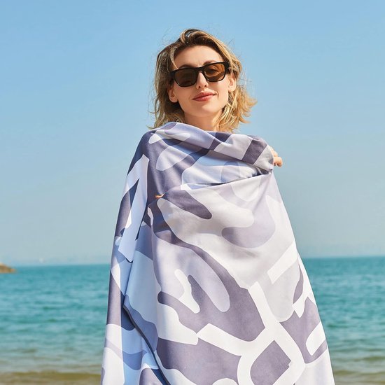 Grote strandhanddoek, microvezel handdoek, 180 x 90 cm, zandafstotend, sneldrogend, microvezel strandhanddoek, groot, voor strand/zwembadside/strandstoelen (zwemmergrijs)