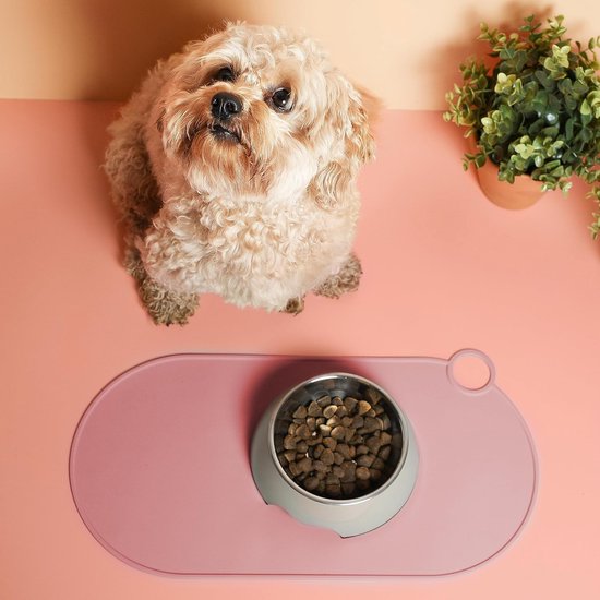 Siliconen bakmat, voor katten en kleine honden, kattenbakonderlegger, waterdicht, antislip, siliconen mat met ophanglus, 49 x 25 cm, roze