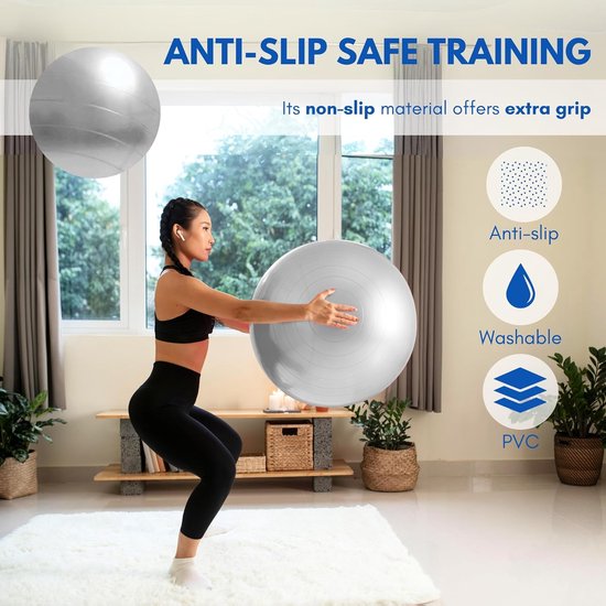 Gymnastiekbal 45 cm. Antislip Pilatesbal. Trainingsbal, fitness, balans, sport. PVC bal voor ontspanning, rugpijn. Anti-explosie. (opblaasbare pomp inbegrepen)