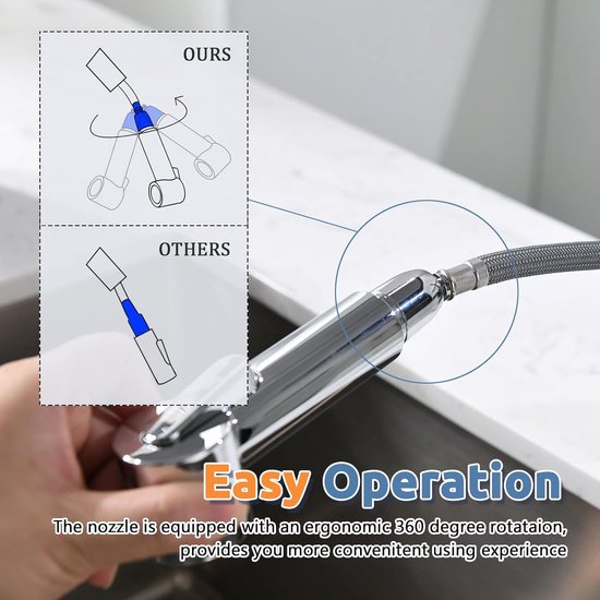 Keukenkraan 360 ° draaibare waterkraan uittrekbaar roestvrij staal geborsteld hogedruk eenhands wastafelarmatuur 2 straalsoorten mengkraan ( - chroom en matzwart)