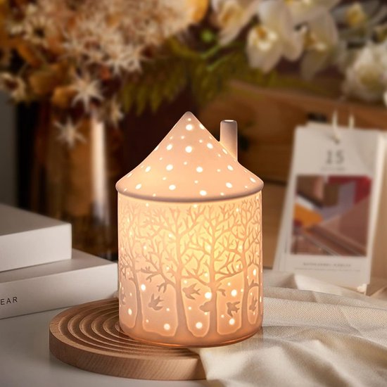 Theelicht kaarsenhouder kaarsenhouder, lichthuis theelichthuis klein huis keramische kaarsenhouder kaars hartstuk decoraties voor woonkamer slaapkamer bruiloft housewarming party (bos)