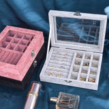 sieraden-organizerdoos, sieradendoos met glazen deksel, sieradendisplay, sieradendoos voor halsketting, armband, ringen, oorbellen, sieraden (grijs)