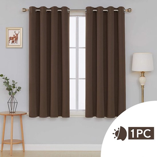 Deconovo Verduisterende Gordijnen met Ogen, 132x138 cm (B x H), Bruin, 1 stuk, Warmtewerend Gordijnen Geluidwerend voor de Woonkamer, Slaapkamer
