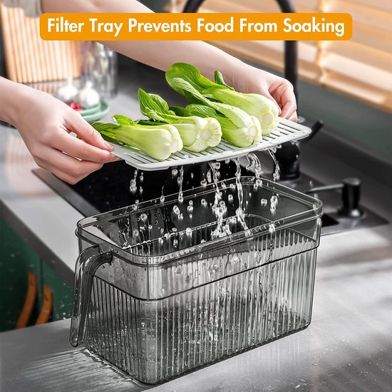 Koelkastorganizer, 3-delige set, koelkastopbergdoos, stapelbaar met deksel en handvat, opbergsysteem voor koelkast, groenten en fruit voor keuken, koelkast, kasten, BPA-vrij