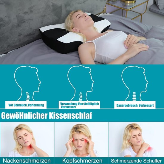 Nekkussen, hoofdkussen, traagschuimkussen, neksteunkussen voor orthopedisch kussen en zijslaapkussen, ergonomisch slaapkussen voor optimale ondersteuning in alle slaaphoudingen