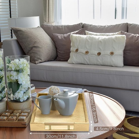 Dienblad van PU-leer, modern, elegant, rechthoekig, decoratief dienblad met metalen handvat, grote capaciteit, lederen serveerplaat voor eten, dranken, sieraden, sleutels, woonkamer, keuken, ijdelheid (krokodil, goud)