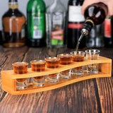 Set borrelglazen, 3 cl, houder en borrelglaasjes 1oz/30 ml drinkserveerplank organizer 6 gaten met helder glas, 6 stuks voor likeurshots tequila whisky brandy wodka rum home party bar cadeau