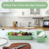 Set van 2 gootsteenzeefjes, afdruiprek voor huis en keuken, ideaal voor het wassen van fruit en groenten of kan worden gebruikt als noodle-gootsteenzeef, BPA-vrij (17 W x 37 - 49,5 L x 8 H) cm -