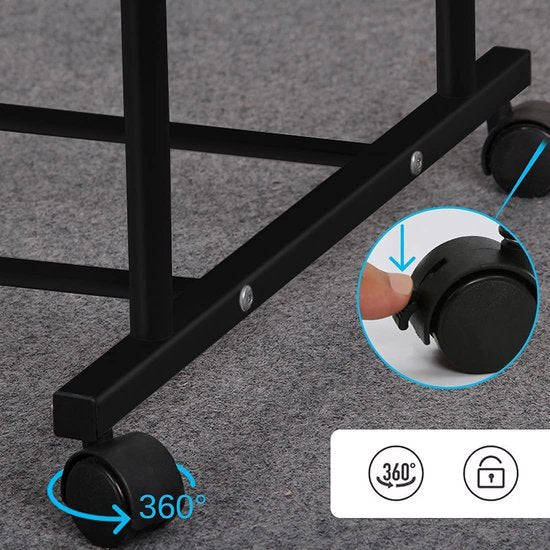 Kledingrek, kapstok op wieltjes, met 2 kledingstangen, 2 legplanken voor dozen (zwart)