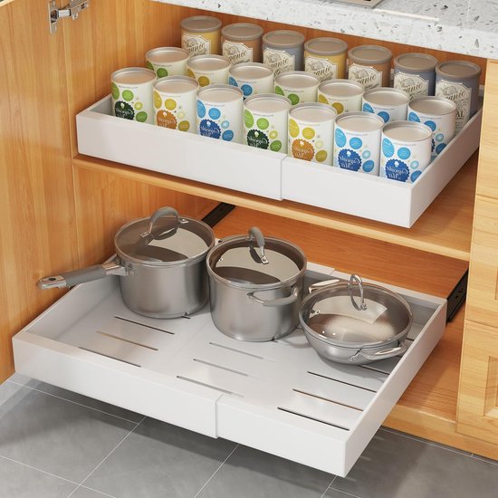 Telescopische lade, uittrekbare lade, keukenlade voor kast van 48 cm, 1 stuk, wit