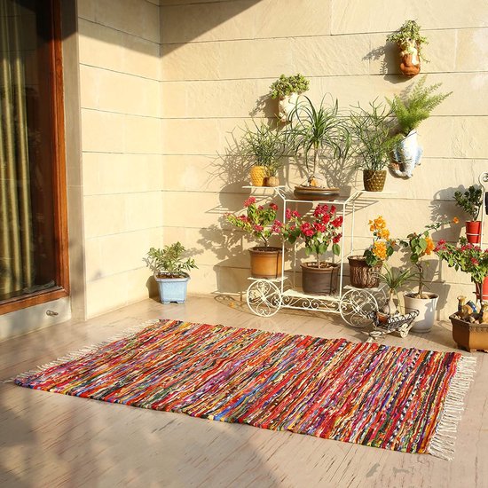 Merkleurig tapijt voor woonkamerdecoratie 180 x 120 cm, rechthoekig, thema thema, handgeweven, Chindi-tapijt, loper, patchwork tapijt