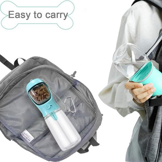 Hondenwaterfles voor honden onderweg, 550 ml draagbare hondenwaterfles met 100 ml hondenvoerfles, plastic reisfles voor honden, klein – wit