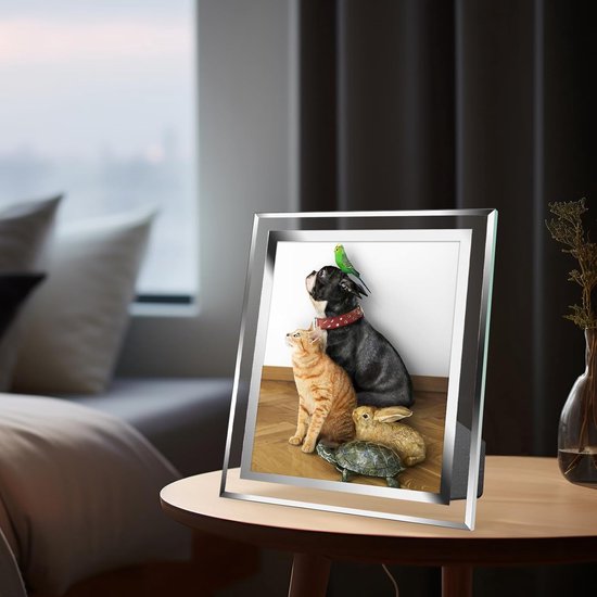 Set van 4 fotolijsten glas fotolijsten 13 x 18 cm, fotolijst met staand, portretlijst voor bruiloften, familie, kantoren, jubileum, plexiglas fotolijst om neer te zetten, zilver