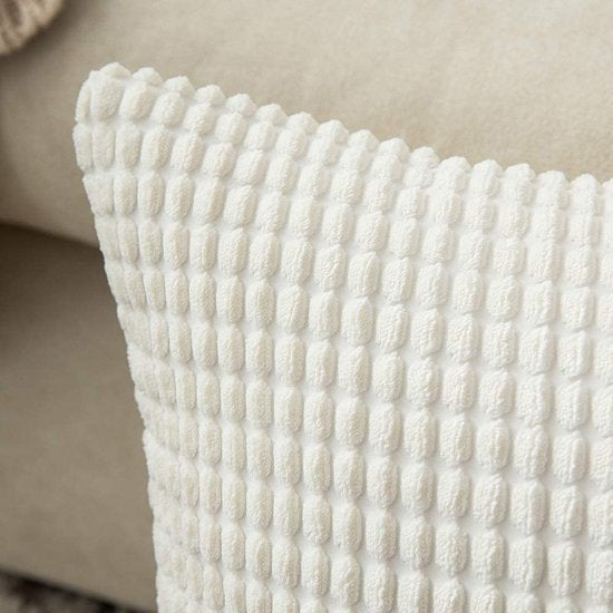 MIULEE Zachte, effen, decoratieve, vierkante corduroy kussensloop met grote maïskorrels, gestreepte, dikke kussenhoes voor sofa, slaapkamer, 18 x 18 inch, 45 x 45 cm, set van 2, wit