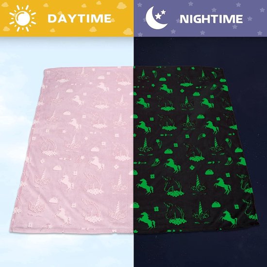 Knuffeldeken voor kinderen, meisjes, eenhoorndeken, knuffeldeken, licht in het donker, zachte woondeken, fleecedeken, roze glow in the dark deken, eenhoorn, cadeau, 150 x 130 cm