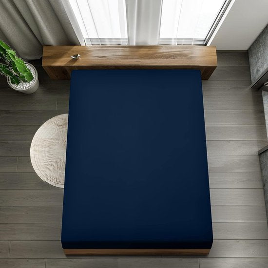 Hoeslaken 90x200cm - marineblauw - geborsteld polyester microvezel hoeslaken - 35 cm diepe zak