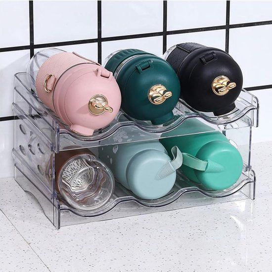 Flessenrek, flessenorganizer, flessenrek koelkast, flessenhouder keuken voor koelkast, kast, kantoor (2 stuks, 6 flessen)