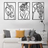 3 stuks 35 x 25 cm wanddecoratie van metaal, waterdichte wandsieraden, wandsculpturen om op te hangen, moderne wanddecoratie, metaal, woonkamerdecoratie, minimalistische muurkunst, abstracte