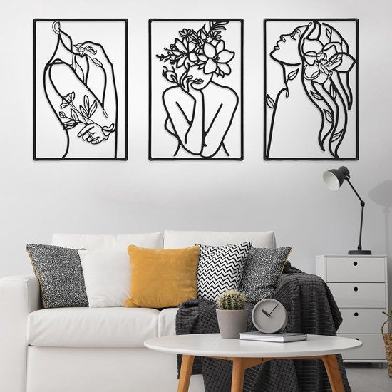 3 stuks 35 x 25 cm wanddecoratie van metaal, waterdichte wandsieraden, wandsculpturen om op te hangen, moderne wanddecoratie, metaal, woonkamerdecoratie, minimalistische muurkunst, abstracte