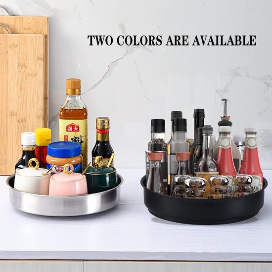 Lazy Susan keukenorganizer, draaitafelorganizer, 360 graden draaibare opbergcontainer voor voedsel, kruidenhouder van roestvrij staal, Lazy Susan (zwart/20 cm)