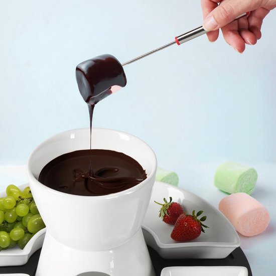 11-delige fondueset bestaande uit dienblad, 4 vorken, 4 schalen, theelichthouder en keramische kom - smeltpot optimaal voor choco-, kaas- en vleesfondue (set met dienblad)