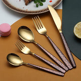 Bestekset, 30 stuks, met maanoppervlak, handvat en glanzende gouden mond, titanium coating, roestvrij staal, moderne bestekset, gebruiksvoorwerpen, set servies voor 6 stuks