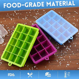 Silicone Ice Cube Tray, Pack of 3 Ice Cube Trays & Ice Cube Trays with Lid, Freezer Mould Silicone Large, Ice Ball Mould, Ice Cube Tray, Silicone Mould Ice Cube Moulds (Blue/Green/Purple)