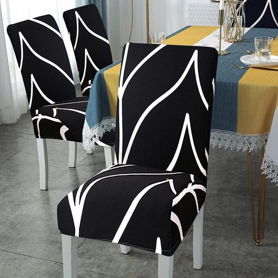 Stoelhoezen 4 stuks universele stoelhoezen stretch set van 4 moderne stoelhoezen schommelstoelen elastische duurzame stoelhoezen voor eetkamer banketdecoratie (Black Line, 4 stuks)