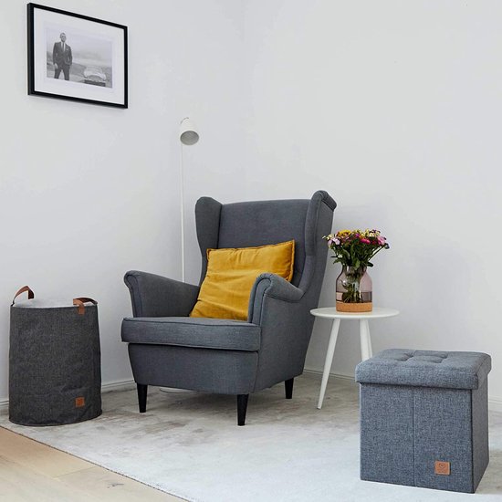 Premium kruk met opbergruimte - kruk van hoogwaardige stof - comfortabel en extra stabiel - grijs - 38 x 38 x 38 cm
