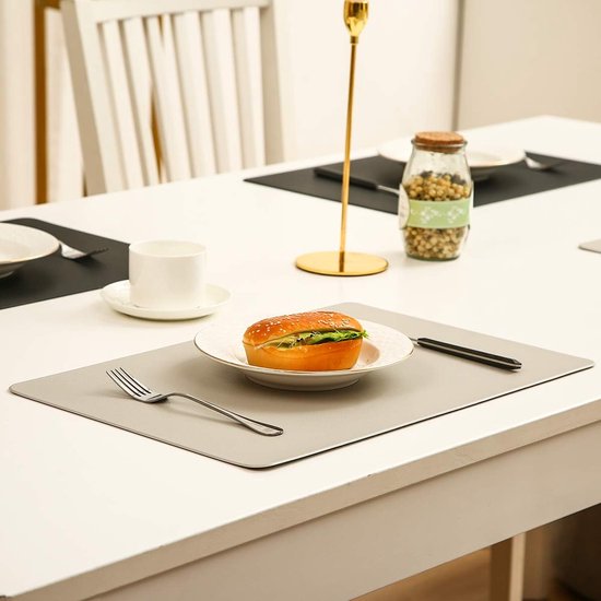 Set van 6 placemats en 6 onderzetters veeg schoon antislip PVC hittebestendige placemats voor keukentafel 30 * 45cm grijs