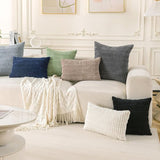 Set van 4 decoratieve kussenslopen 40 x 40 cm, donkergrijs, mosterdgeel, oranje, corduroy kussen, bankkussen, sierkussen, pluizige kussenslopen, kussenhoes voor bank, bank