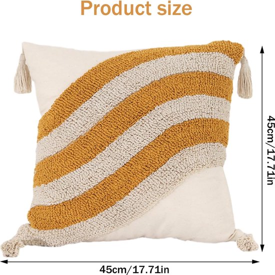 Boho Kussenhoezen, Macrame Kussenhoes met Kwastje, Decoratief Katoen Linnen Decoratief Kussen, Bankkussen voor Bank, Bank, Slaapkamer, Woonkamer, Geen Kusseninzet, 45 x 45 cm (Stijl B)