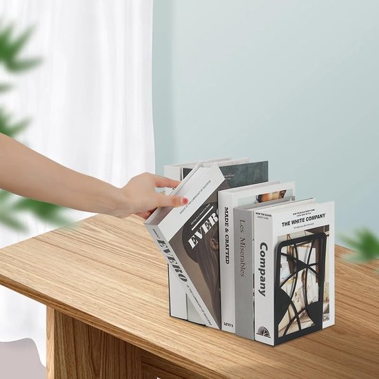 6 stuks zwarte metalen boekensteunen, decoratieve boekenkast met doorbraakrooster