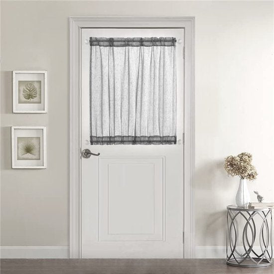 Vitrage linnenlook gordijn, lange moderne effen bistrogordijn, halftransparant deurgordijn, keukengordijnen, korte gordijnen BxH 132 x 183 cm, grijs, 1 stuk