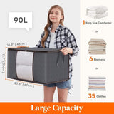 Pack of 10 90 L Storage Bags, Storage Boxes with Lid, Large Clothes Storage, Moving Boxes, Foldable Storage Boxes for Duvets, Blankets, Clothes, Underbed, Wardrobe, Grey