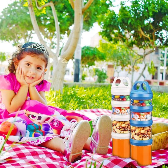 Voorraadpotten Set van 2 opslagcontainers Voedselopslag Stapelbaar 31oz Twist Lock Stapelmoeren Opslag en organisatie Snoepformule Reisartikelendispenser, BPA-vrij, Wit/Blauw