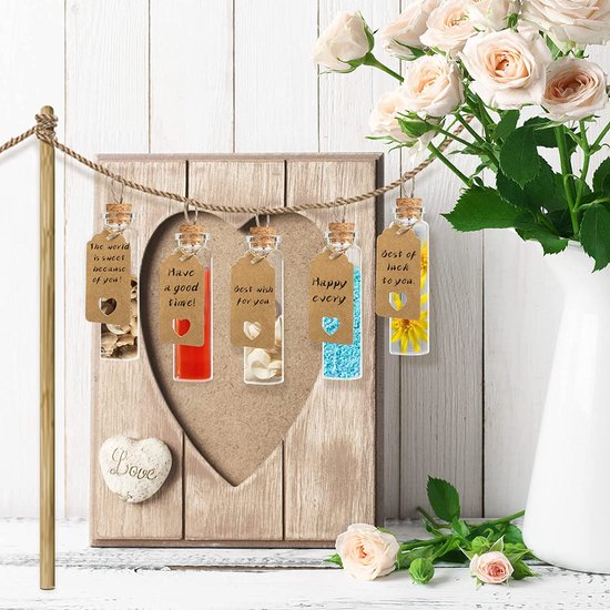 Glazen reageerbuisjes met kurk, 20 ml mini-glazen flessen, kleine reageerbuisjes met hanger, etiketten, trechter, henneptouw, gastgeschenk, bruiloft, feestdecoratie