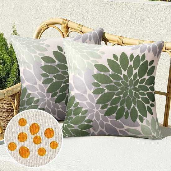 Kussenhoes 40 x 40 cm, lente, zomer, groen, waterdicht, bankkussen, sierkussen, kussenhoes, linnen, outdoor, kussen, bloemen, boho, decoratie, sierkussen voor bank, woonkamer, set van 2