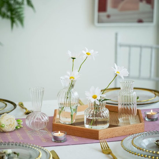 Kleine Vazen voor Tafeldecoratie, 8-delige Mini Vazenset Vaas Glazen Bloemenvaas, Helderglazen Vaas Verschillende Maten voor Decoratie Woonkamer Moderne Bruiloft Decoratie Tafel