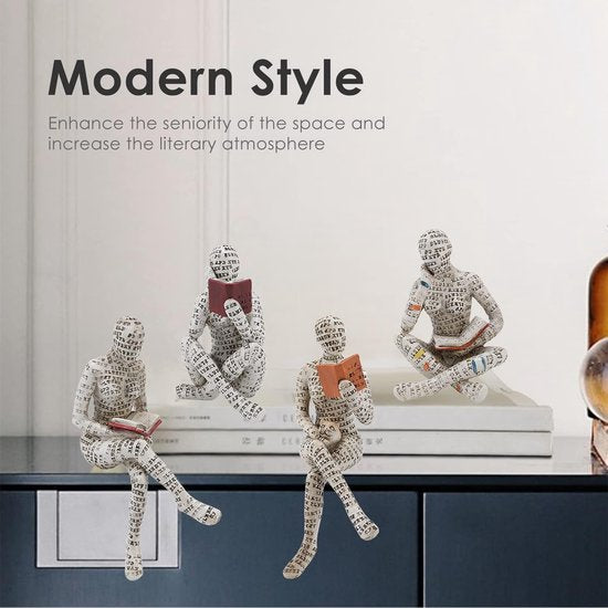 Figuur decoratie voor plank, 11 x 8 x 8 cm, kleine lezende vrouwen, gevormd sculptuur, gepersonaliseerd, handbeschilderd, lezen, schurk, desktop, boeken, rek, handwerk, standbeeld