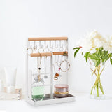 Sieradenstandaard, sieradenhouder, oorbel, opbergen, kettingstandaard, sieraden, halskettingen, opbergen, sieradenstandaard met opbergbasis voor halskettingen, armbanden, ringen, wit