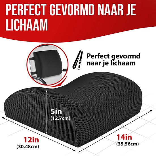 Rugkussen bureaustoel, lendensteun rugkussen voor auto, lendenkussen bureaustoel, traagschuim rugkussen stoel, wasbare hoes (zwart)