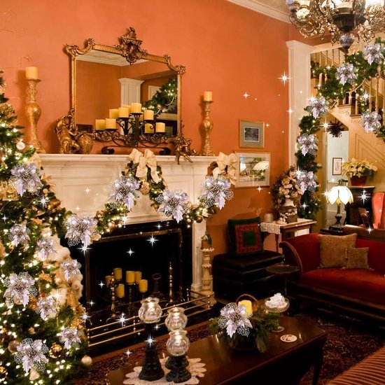 12 pieces glitter Christmas tree decoration, Christmas tree decoration, ornament, Christmas, flowers, decoration, Christmas tree decoration., 9 cm