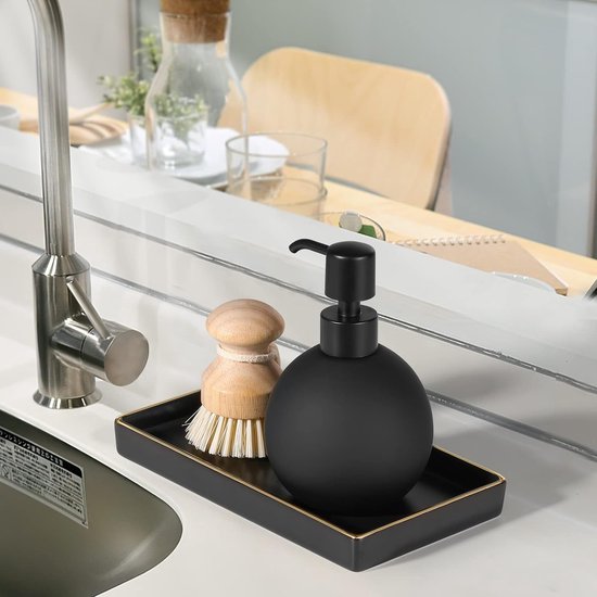 Zeepdispenser, 420 ml, Pompdispenser, Vloeibare zeep, Afwasmiddeldispenser, Keramische ronde lotiondispenser, Navulbare dispenser, Afwasmiddeldispenser, Elegante accessoires,