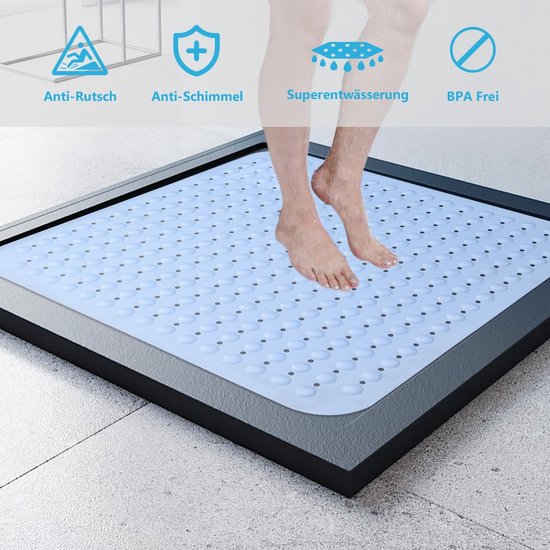 Douchemat, antislip, 80 x 80 cm, douchemat, antislipmat met zuignappen voor douche of badkuip, grote vierkante douchemat (blauw B, 80 x 80 cm)